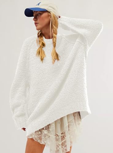 Image of Beaully Women's Oversized Crewneck Sweaters | Oversized style, Tunic sweater, Fuzzy knit, Soft knit, Loose fit, Drop shoulder