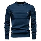 GETRICHH Men's Sweater Men's Autumn and Winter Round Neck Pullover Casual Comfortable Warm Sweater-Blue- M 70-80Kg