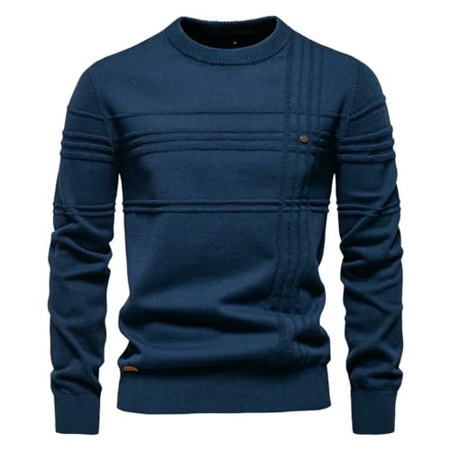 GETRICHH Men's Sweater Men's Autumn and Winter Round Neck Pullover Casual Comfortable Warm Sweater-Blue- M 70-80Kg