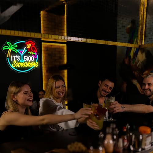 Image of Its 5 Oclock Somewhere Neon Sign for Wall Decor Dimmable Parrot LED Light Home Beer Bar Decor Palm Tree Sun Beach Neon Signs for Man Cave Garage Party Hotel Gifts for Men Size 13.1 * 13in(GLNP168)