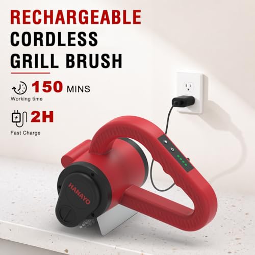 Electric Grill Brush, Rechargeable BBQ Grill Brush with High-Torque Motor, LED Light, Dishwasher-Safe Stainless Steel Rotary Brush Head,150 Mins Runtime Grill Brush for Outdoor Grill — view 3