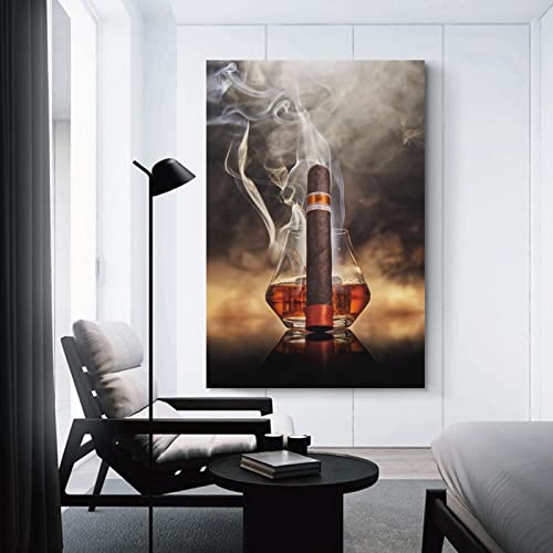 FNFDKDK Cigar Whiskey Canvas Poster Wall Art Still Life Kitchen Bar Wall Art Paintings Canvas Wall Decor Home Decor Living Room Decor Aesthetic 16x24inch(40x60cm) Unframe-Style - Image 3