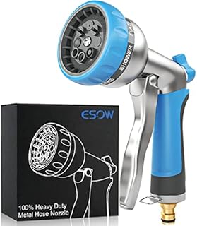 ESOW Garden Hose Spray Gun, 100% Heavy Duty Metal, 8 Spray Patterns Garden Hose Nozzle, High Pressure Hand Sprayer with Flow Control, Best for Watering Plant & Lawn, Pets Shower, Car Washing, Sky Blue