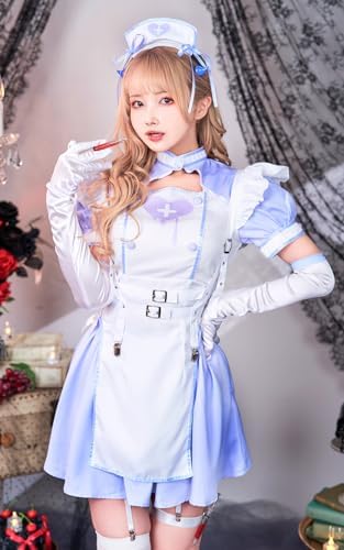 [Malymoon] コスプレ デビル ナース ハーネス サキュバス 鬼 devil 看護師 看護婦 メイド ぴょな エプロン ニーハイ コスプレ衣装 ハロウィン コスプレ コスチューム 衣装 仮装 マリームーン 9点セット【9773-2】 詳細画像5