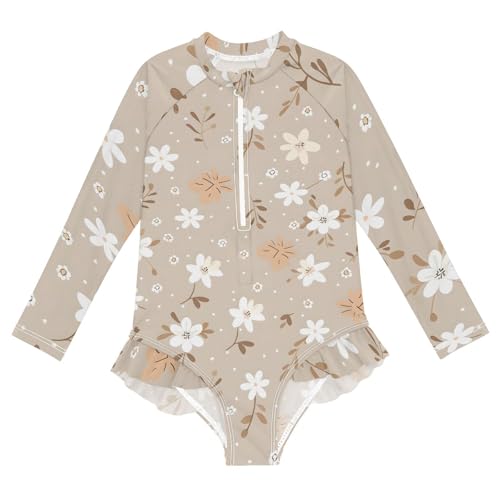 Girls One Piece Swimsuits Long Sleeve Swimsuit Zipper Bathing Suits Daisy Flower Boho