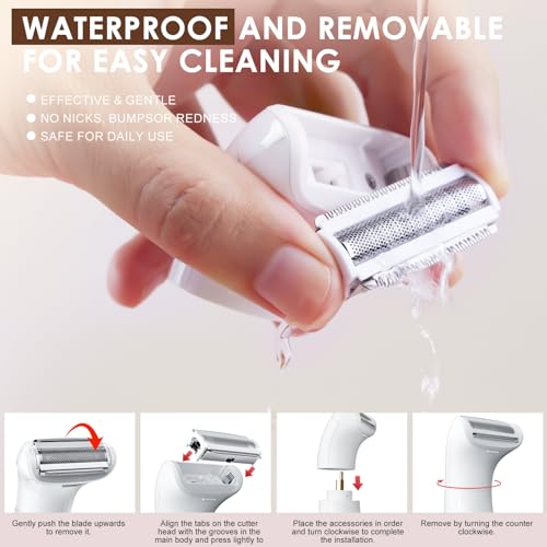 Lady Shavers For Women, Bikini Trimmer Women 5-In-1, Electric Razor With Led Power Display, Dry And Wet IPX7 Waterproof, For Bikini, Underarms, Legs, Nose, Eyebrow, Usb Charging Station, Pain-Free - 7