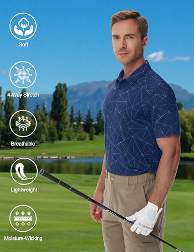 Cotrasen Golf Shirts for Men Print Polo Tee Shirts Moisture Wicking Performance Lightweight Short Sleeve Royal Blue L — view 4