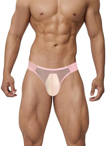 Men's Stretch Ice Silk Sexy Thong, Bulge Pouch Jockstrap Breathable G-Strings Underwear for Male Cotton G-Strings Pink2