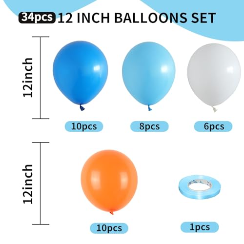 Image of Orange and Blue Balloons, 12 Inch Orange and Dark Light Blue Latex Balloons Party Decorations for Kids Birthday Baby Shower Outer Space Theme Party Decor Supplies