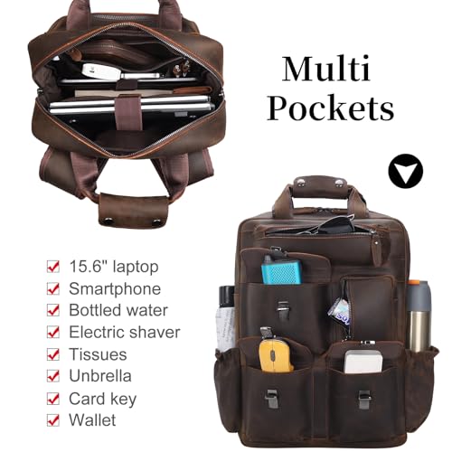 Image of Masa Kawa Leather 15.6 inch Laptop Backpack for Men Work Travel College Daypack