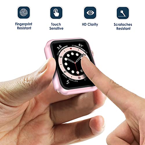 Simpeak【4枚組】Apple watch Series 6/5/4/SE/SE 2/SE 3 44mm対応 ケース+保護フィルム 一体型 全面保護 強化ガラス アップルウォッチ適応 一体型全面保護 耐衝撃性 指紋防止 極薄軽量 高透過率 装着感なし