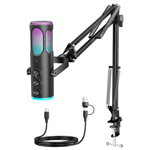 Gaming Microphone with Noise Cancellation and Boom Arm