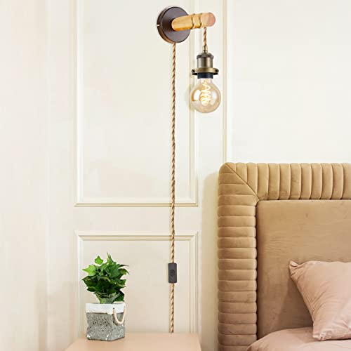Gnolak 15.4Ft Pendant Light Cord Kit, Industrial Vintage Plug In E26 Socket Hanging Light Kit With Switch, Rustic Twisted Hemp Rope Hanging Light Fixture For Pendant Lamp Farmhouse Lamp Cable Diy #TOP6