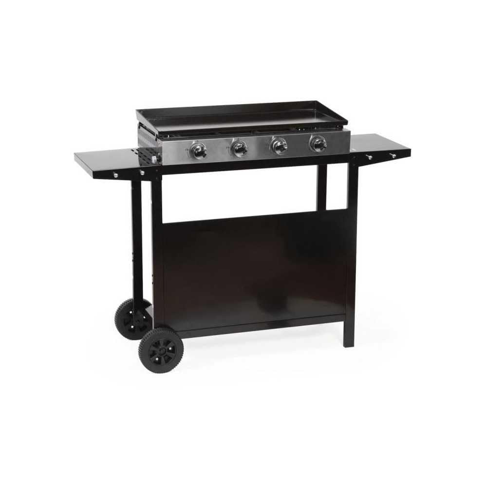Plancha gaz GARDEN MAX MERIDA - 4 feux - Sur chariot - Acier émaillé - 75 x 35 cm - Noir