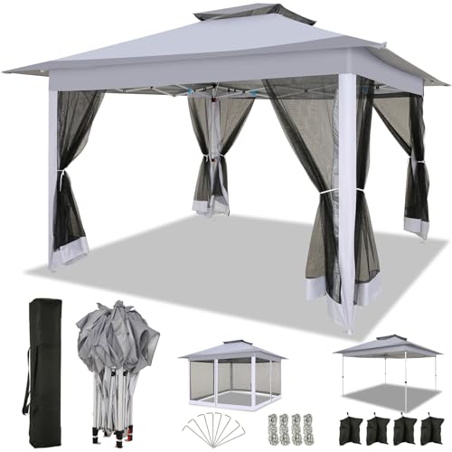 Image of COBIZI 12x12 Pop up Gazebo on Clearance with Mosquito Netting, carpas para Patio Deals, Outdoor Canopy Tent with Portable Carrying Bag, Patio Gazebo for Garden Backyard & Lawn & Beach, Grey