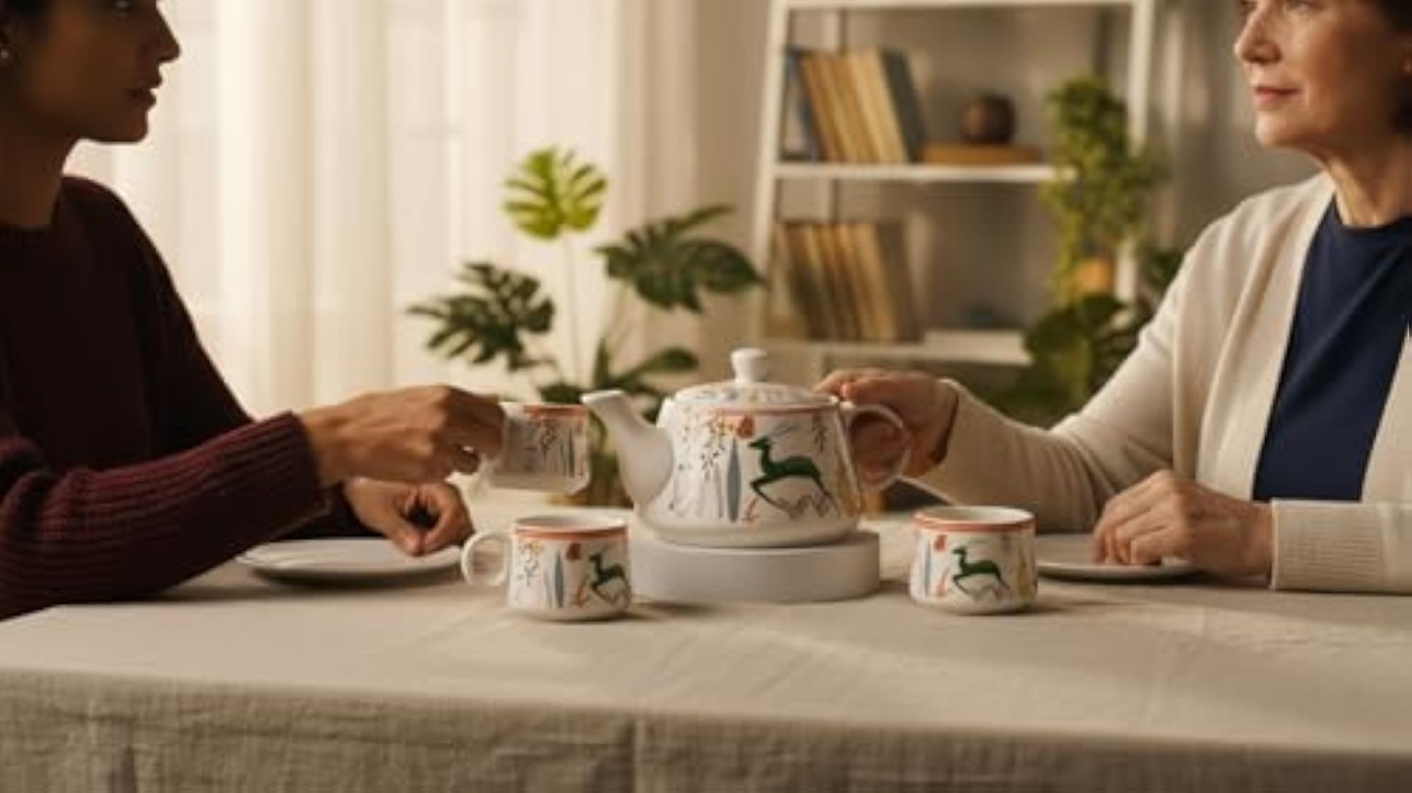 Woodland Grace Ceramic Tea Set with Kettle and Cups