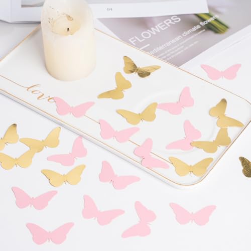 Image of 300PC Pink Gold Butterfly Confetti Butterfly Baby Shower Decorations Spring Wedding Bridal Shower Birthday Table Decor (Pack of 3)
