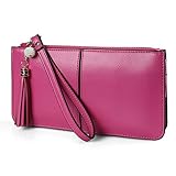 Handgelenktasche, echtes Leder, Handgelenktaschen für Damen, mit Handgelenkschlaufe, Reißverschluss und abnehmbarer Quaste für Damen, passend für Phone 8 Plus, hot pink, Einheitsgröße, Utility