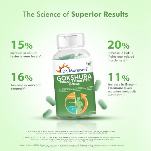 Image of DR. MOREPEN Gokshura Tablets | 1000 mg Tribulus Terrestris | Overall Wellbeing for Men & Women - 60 Veg capsules Pack of 2