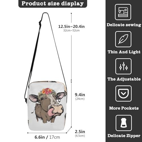 messenger bag crossbody men shoulder bag Women's Cross Body Purse Adjustable Strap for work work - Cow Flower Brown3