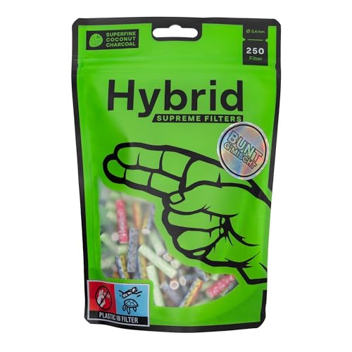 Filtros de carbón Activado Hybrid – Bolsa de 250 filtros – Slim 6,4 mm – Mitad carbón Activado, Mitad Fibra Funcional – Colores Mixtos