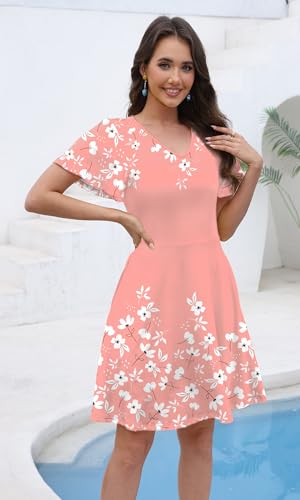 Image of COSSEN Women's Summer Casual T Shirt Dress with Pockets - Short Sleeve V Neck Flowy Loose A-Line Sundress Vacation