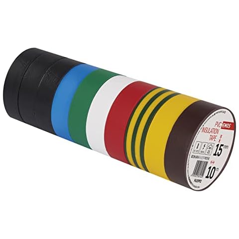 EMOS PVC-Isolierband Mix 10er Pack, 15mmx10m, 0,13mm Bandstärke, selbstklebend, hohe Spannungsfestigkeit und Anwendungstemperaturbereich, UV-beständig, wasserdichte Verbindung, Mehrfarbig Cover