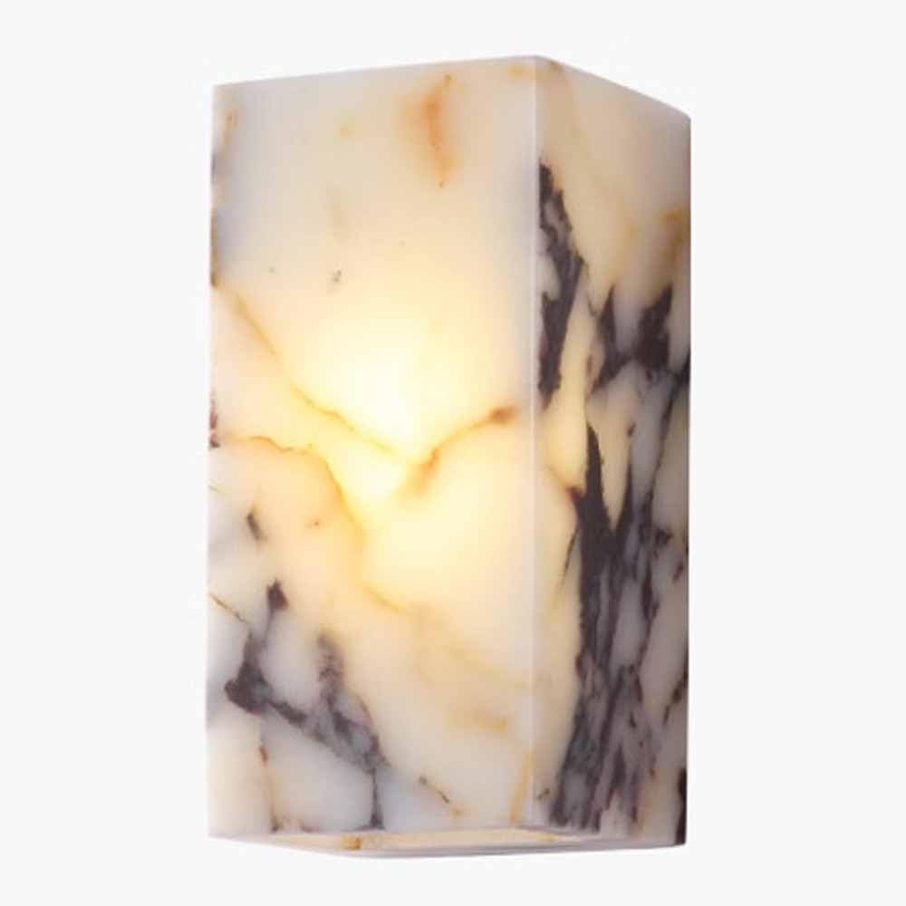 TRIVIDHA 6.3" Modern Marble Wall Sconce Square Alabaster Wall Light Stone LED Warm Light Wall Mount Light Mid Century Wall Light Indoor Decor for Living Room Hallway Bathroom Vanity Kitchen Stairs