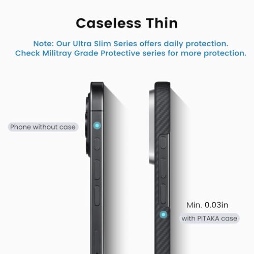 pitaka iPhone 16 Pro Case 6.3” - MagSafe Compatible, Ultra Slim with Caseless Feel, 600D Aramid Fiber Woven - Black/Grey (Twill)
