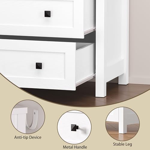 Image of BORNOON 3-Drawer Dresser, Small Wooden Chest of Drawers with Metal Knobs, Water-Resistant Top, Storage Organizer with Anti-Tip Kit for Bedroom, Nursery, Living Room