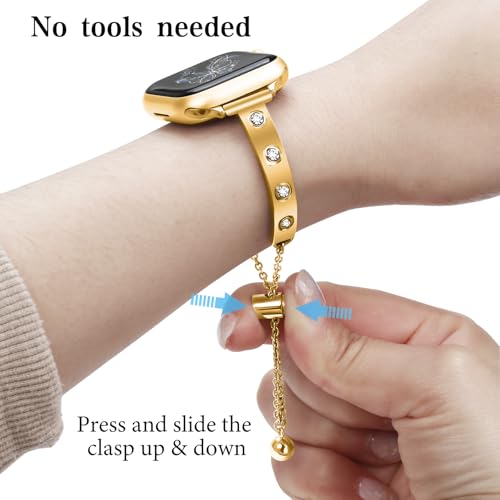 Stainless Steel Band Compatible with Apple Watch 38mm 40mm 41mm 42mm 44mm 45mm 46mm 49mm Pretty Luxury Strap with Sparkle Diamond, Dressy iWatch Bracelet, Bling Thin Band for Women