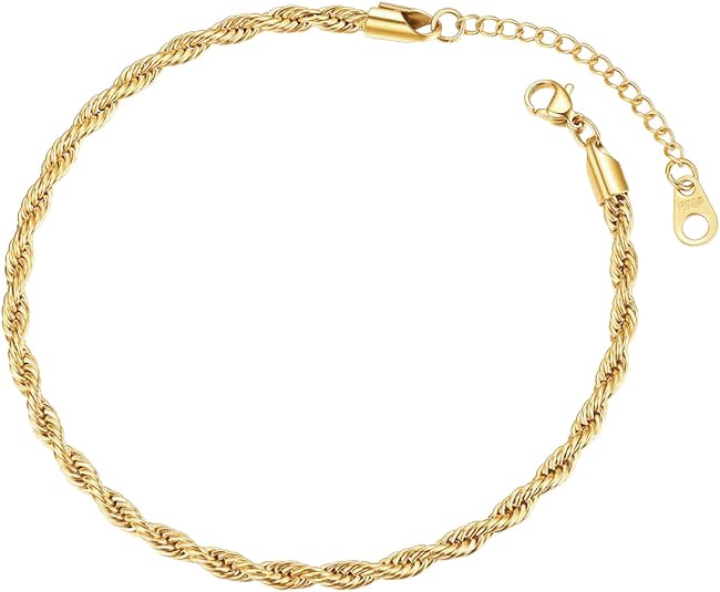 Image of FOCALOOK 14K Gold Plated Anklets for Women Waterproof Plus Size Ankle Bracelet 8.5-10.5 Inch Adjustable Mariner /Figaro /Flat Snake /Cuban Link Chain Anklet Jewelry for Summer Beach Holiday