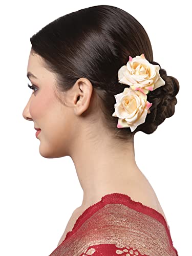 Image of Vogue Hair Accessories Light Weight Rose Flower Bun Maker Juda Pins Hair Accessories (Off-White-2)
