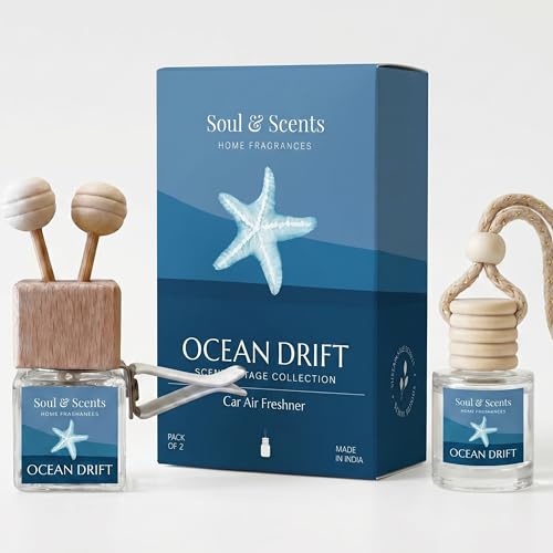 Image of Soul & Scents 16ml Luxury Car Perfumes Sea Salt | Ocean Drift | 2-in-1 Hanging Pod & AC Vent Air Freshener | Premium Wooden Car Fragrance Accessory | Long Lasting Odour Eliminator | Pack of 2