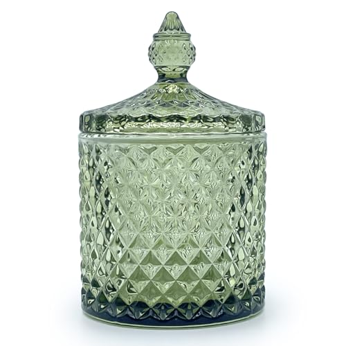 YILUSHENGHUA Colorful Glass Jar With Lid Candy Cookie Jars Jewelry Box Christmas Decorative Jar(Olive Green)