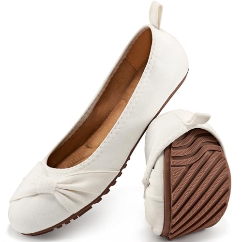 Image of Ecetana Comfortable Ballet Flats for Women: Lightweight Cushioned Foldable Slip-On Work Shoes with Memory Foam - All Day Walking Comfort - Dressy Flats for Office Business