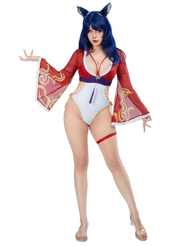 haikyuu Women Anime One Piece Swimsuit Cross Straps Cosplay Bathing Suit with Chiffon Cover-up and Ears