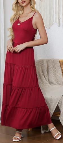 Image of Women's Summer Flowy Tiered Maxi Dress Elegant Spaghetti Strap with Ruffled Skirt Beach Vacations Parties
