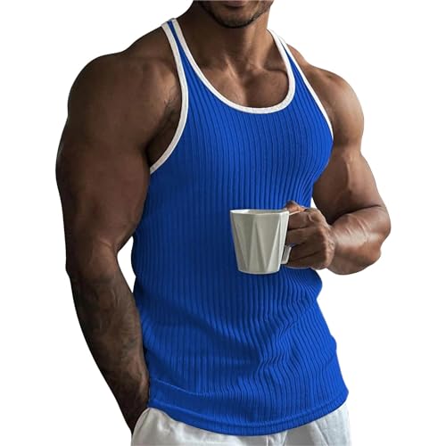 Camiseta sin mangas para hombre, lisa y transpirable, con espalda en Y, estilo británico, para correr, senderismo y al aire libre, azul, L