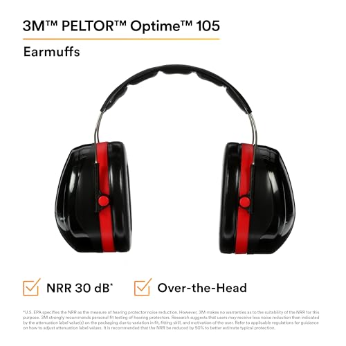 Image of 3M PELTOR Hearing Protection Optime 105 Earmuffs, E-A-Rfit Compatible, Assembly, Sanding, Grinding