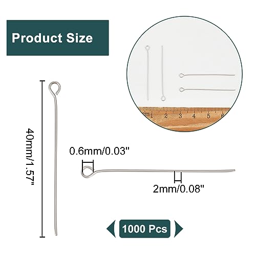 UNICRAFTALE about 1000pcs Stainless Steel Eye Pin, 0.6mm Pin Eyepins with Loop - Image 3