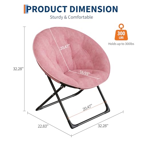 Saucer Chair, Oversized Foldable Floor Chair, Non-Slip Plush Seat for Teens/Adults, Bedroom/Dorm Lounge Chair, Pink