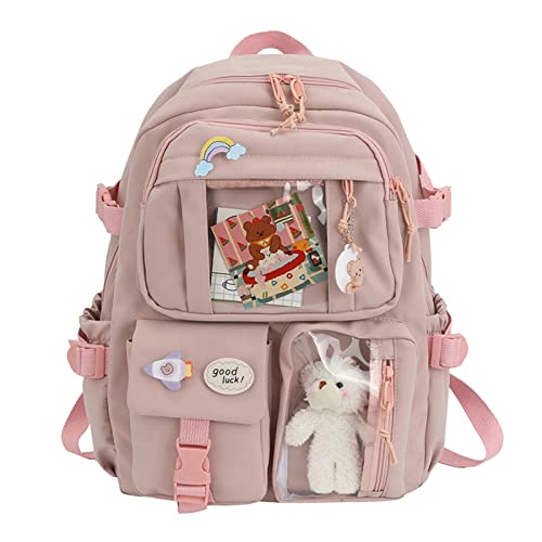 Mochila con alfiler y accesorios - Gran capacidad - osos lindos - Mochila Estética Para la Escuela - Bolsa Escuela Japonesa Para Adolescentes - 40 X 30 X 11 Cm