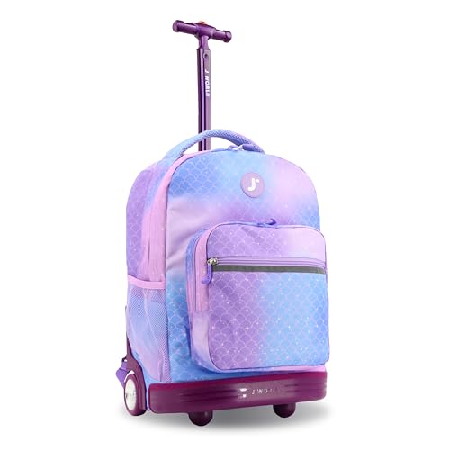Image of J World Sunrise Kids Rolling Backpack with Wheels for Girls Boys, Roller Bookbag for School, 18 x 13 x 9 Inches, Purple Mermaid