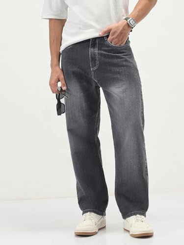 Image of Urbano Fashion Men's Loose Baggy Fit Washed Denim Jeans Non-Stretchable