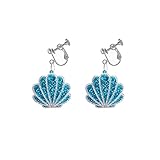 Acrylic Nautical Sea Shell Clip on Earrings Beach Jewelry Gifts for Women for Halloween Party (Blue)
