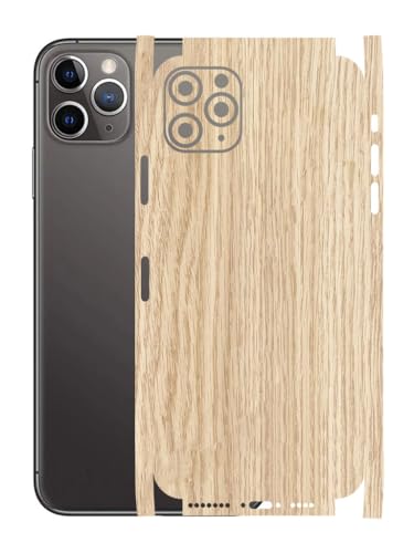 Image of AtOdds - Full Body Back Screen Guard Protector Film - Wooden Textured Lamination Wrap Skin Sticker for iPhone 11 Pro Max | Scratchproof Matte Finish (Design - Light Wood)