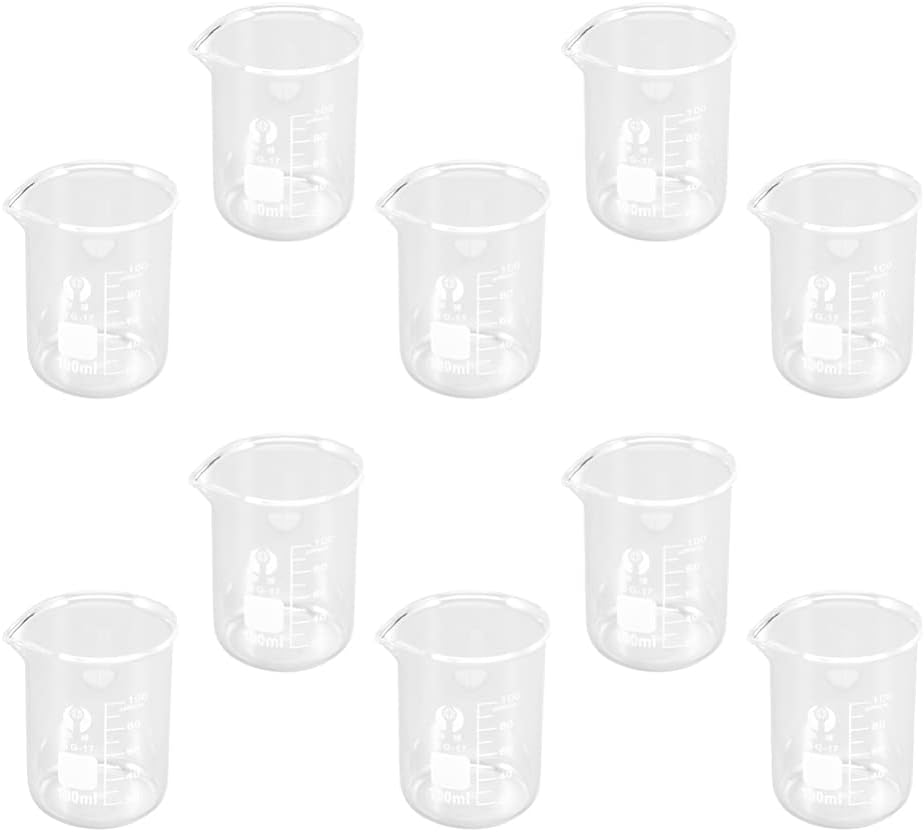 POPETPOP 10pcs Glass Beakers 100ml Scale Measuring Cup Lab Liquid
