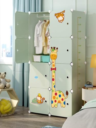 Image of Mevigo Plastic Wardrobe for Kids and Baby-Cupboard for Clothes, Almirah for Clothes, Baby Collapsible Wardrobe, Multi-Purpose Kids Storage Rack for Home Books,Toy,Living Room (Green-Q4, 8- Door)