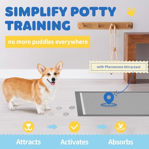 Powools 100-Pack X-Large Puppy Pads - 34'' x 28'' Pee Pads for Dogs Potty Training with Leak-Proof Quick-Dry Design, 6-Layer Wee Wee Pads for Dogs, Charcoal, Black